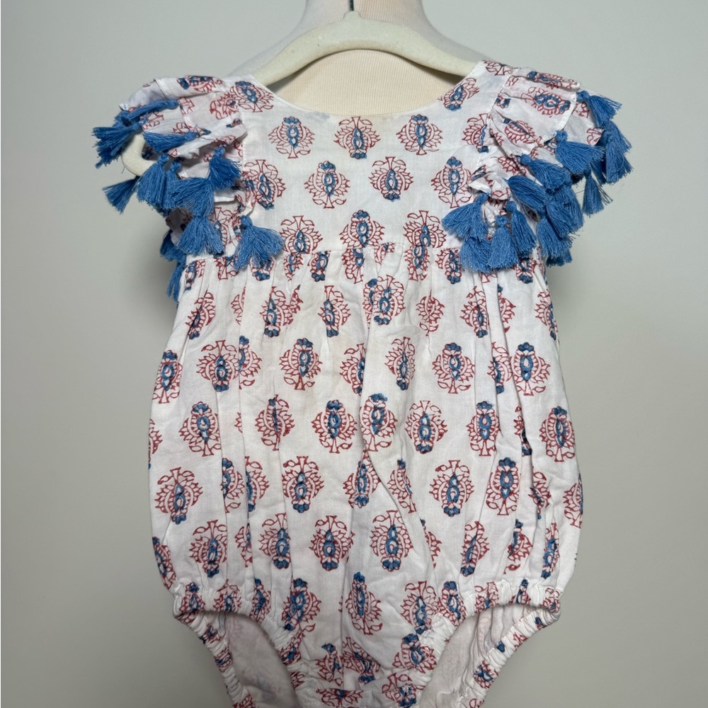 Cute Floral Romper with Blue Tassels